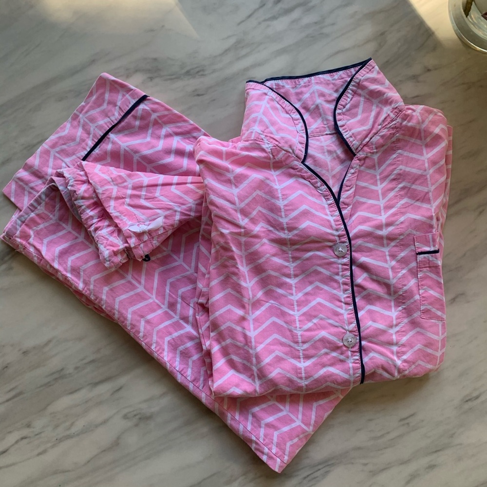 Pink and white with navy piping pajamas